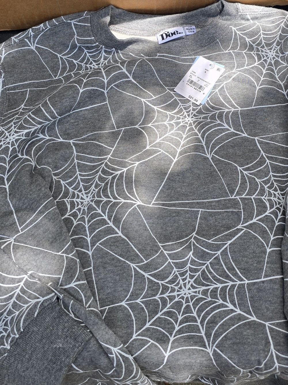 Justice Gray Sweatshirt with White Spiderweb Print